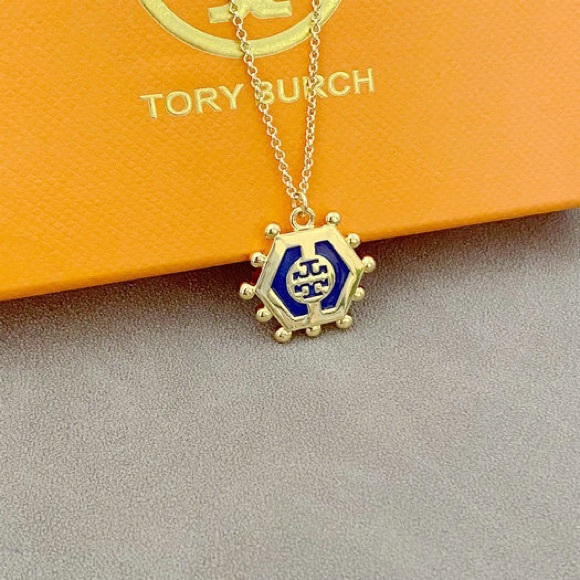 Tory Burch Gold Necklace with Blue Hexagon Pendant - Picture 4 of 6